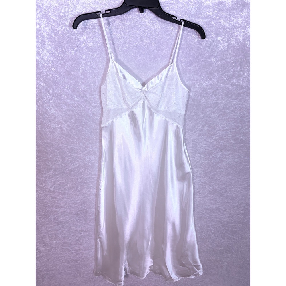 Y2K White Satin Slip Dress Lace Coquette Fairycore Cottagecore Babydoll Midi - Picture 4 of 7